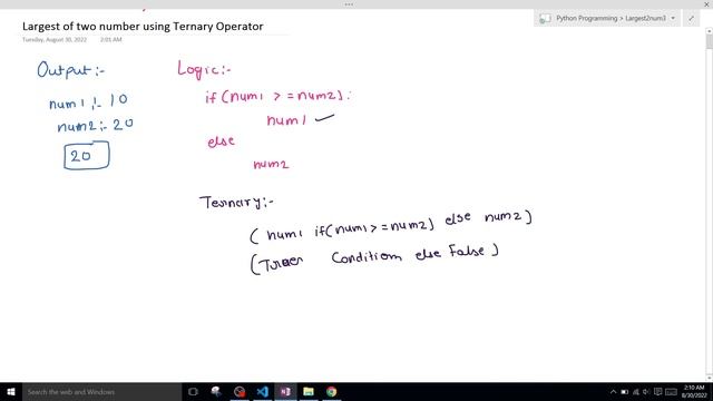 largest of two numbers in python | ternary operators