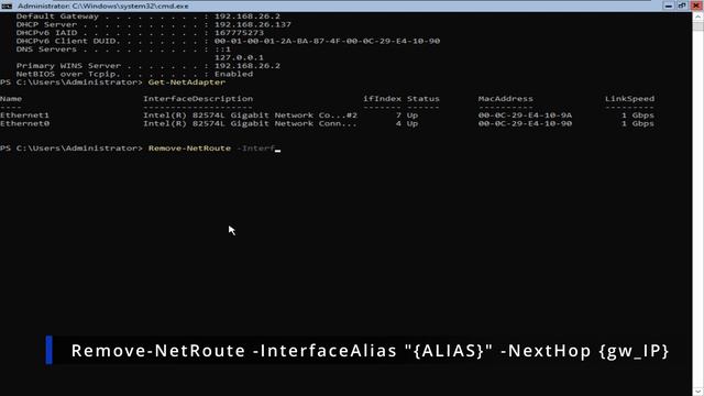 How to Remove Interface Gateway IP Address using PowerShell in Windows Server 2022 Core