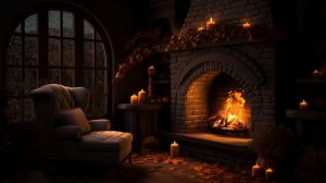 Rainy Autumn Day with Crackling Fireplace in a Cozy Hut Ambience - Relax, Sleep or Study