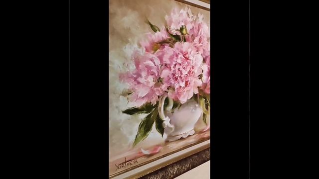 Картина маслом пионы. Процесс создания картины с цветами 50*60 см #yurtаеvaart смотреть онлайн