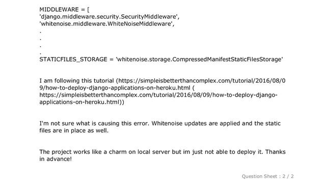 Django : Django WhiteNoise configuration is incompatible with WhiteNoise v4.0 смотреть онлайн