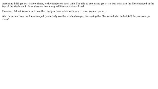 Ubuntu: Is there a way to actually see what are the changes in each level of git stash? смотреть онлайн