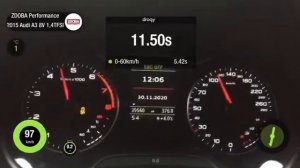 Разгон 0-100 км/ч Audi A3 1.4 TSI CMBA Stage2 (Даунпайп, Чип-тюнинг ДВС)