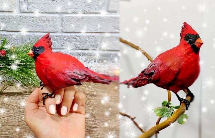 Как сделать птичку красный кардинал из ваты своими руками. Поделки. DIY.