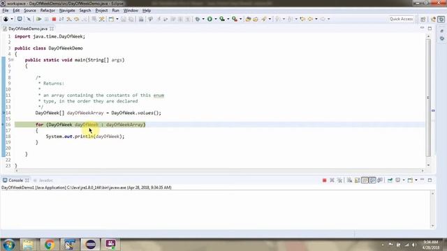 How to use values() method of DayOfWeek Enum? | Java 8 Date and Time | Java Date and Time