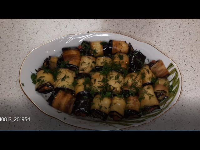 Рулетики из баклажанов с помидорами и чесноком. Закуска из баклажанов тещин язык. Жареные баклажаны. смотреть онлайн