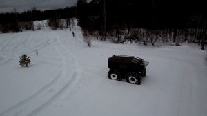 Вездеход ВЕДУН снег, река, квадрокоптер.