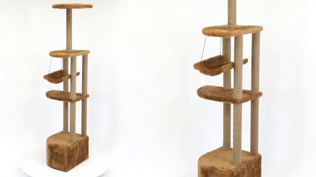 Когтеточка домик для кошек "PetTails" Башня угловая с гамаком, коричневый, джут