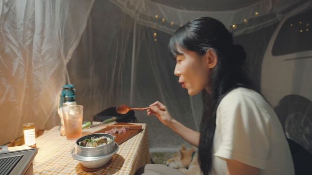 드디어 찾았다! 완벽한 2만원 차박 어닝룸 | 울타리가 있는 해발 500m 에서 나홀로 차박 | 작은 솥밥과 화로대 소고기 구이 | 바나나 크로플 | 포천캠핑마을