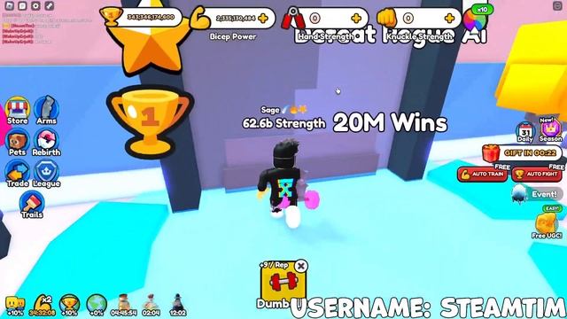 ? УЖЕ ОБНОВА!! + В МЕГА РАЗДАЧА 1 МЛН ДИНО В АРМ РЕСЛИНГ СИМУЛЯТОР ? ARM WRESTLE SIMULATOR | РОБЛОК смотреть онлайн