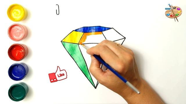 Как нарисовать бриллиант | Нарисуйте и раскрасьте бриллиант для детей | Книжки-раскраски