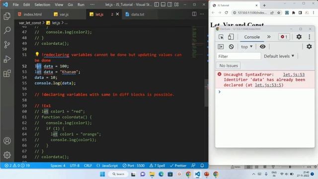 Differences between var , let and const || JavaScript tutorial for Beginners || Tutorial - 10