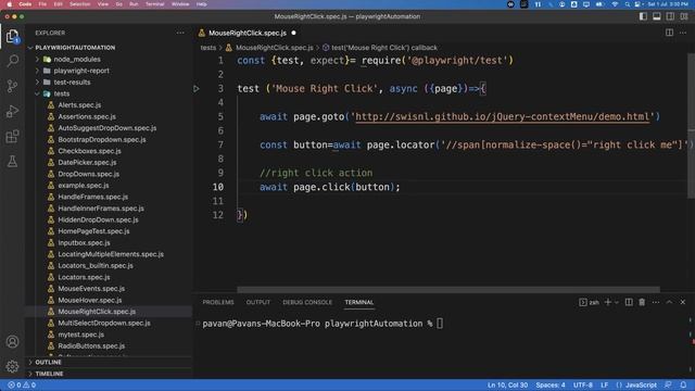 Playwright with Javascript |  Mouse Right Click/Context Click Action | Part 22