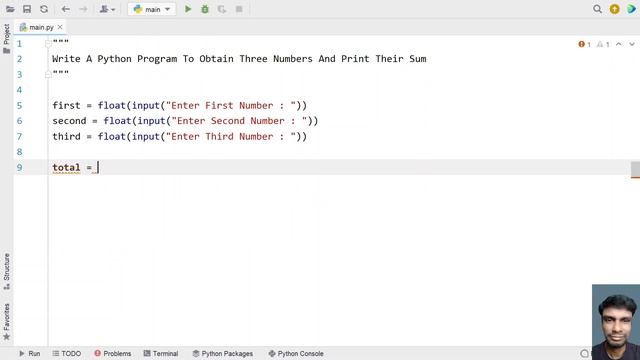 Write A Python Program To Obtain Three Numbers And Print Their Sum