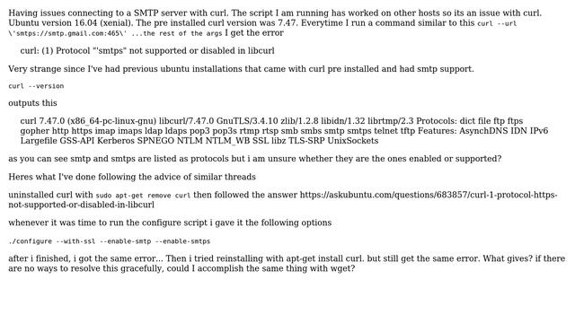 curl: (1) Protocol "'smtps" not supported or disabled in libcurl - I've tried the common solutions смотреть онлайн