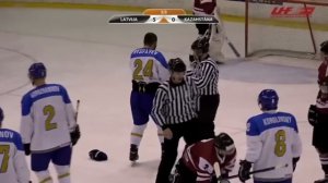 Дамир Рыспаев против латвийских хоккеистов. Damir Ryspayev vs Oskars Batna and Ralfs Grinbergs