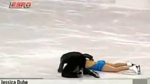 Jessica Dube gets hit by ice skate