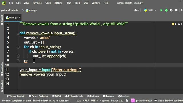 Remove Vowels In Strings | #python Tutorial For Beginners | #programming #coding #telugu #interview