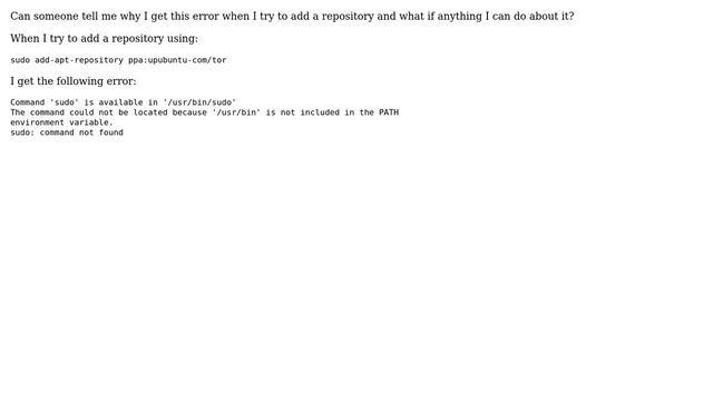 The command could not be located because '/usr/bin' is not included in the PATH environment... смотреть онлайн