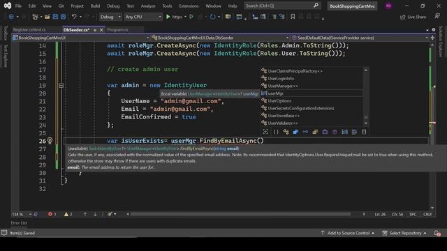 Shopping Cart project in .net core mvc (with authentication) | part 2