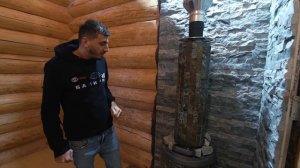 Парная из бревна! Банная печь Атмосфера в жадеите / Канадская рубка / Отделка бани внутри
