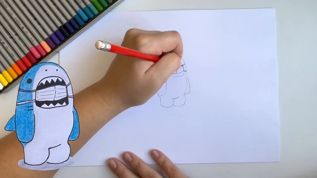 Как нарисовать акулу легко и просто | Акула надела маску |Учимся рисовать акулу цветными карандашам смотреть онлайн