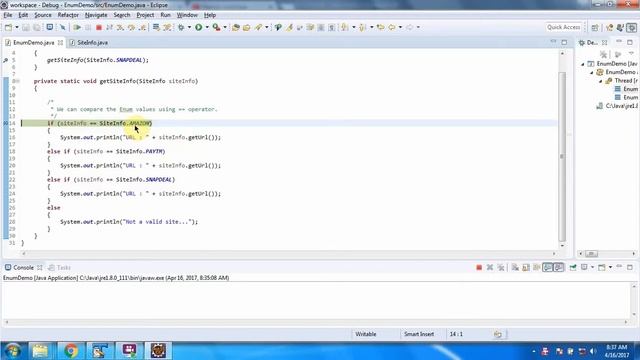 How to compare enum constants using == operator? - enum SiteInfo | Java enum