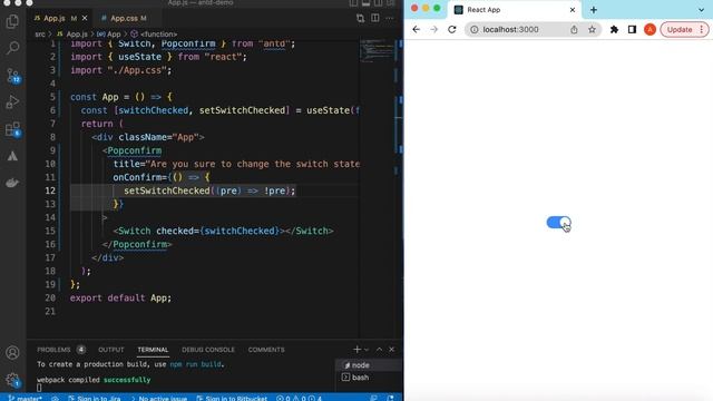 Show Confirmation Popup before Changing Switch ON/OFF State in React JS using Ant Design Components смотреть онлайн