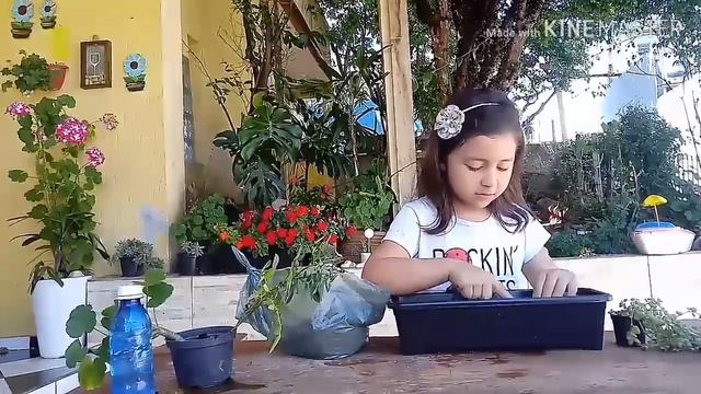 Laura plantando rosa e gerânio na jardineira. смотреть онлайн