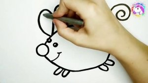 Рисунок-раскраска для детей. Как нарисовать мышь. Уроки рисования для детей.