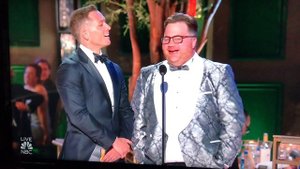 Taron Egerton and Paul Walter Hauser at the Emmys 2022