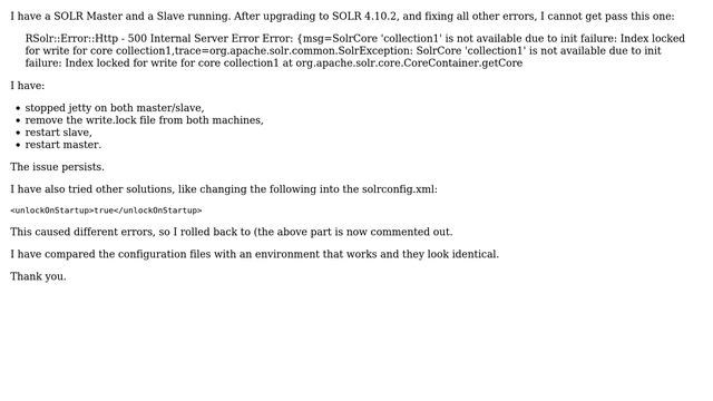 SOlr 4.10.2 500 Internal Server Error Error: {msg=SolrCore 'collection1' is not available due to... смотреть онлайн