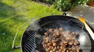 Грибы шампиньоны в казане на огне