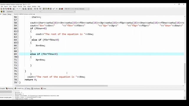 Bisection Method Program Using C++ Programming Language
