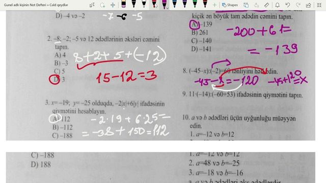 6-cı sinif Riyaziyyat DİM: Tam ədədlər (variant A, B) смотреть онлайн