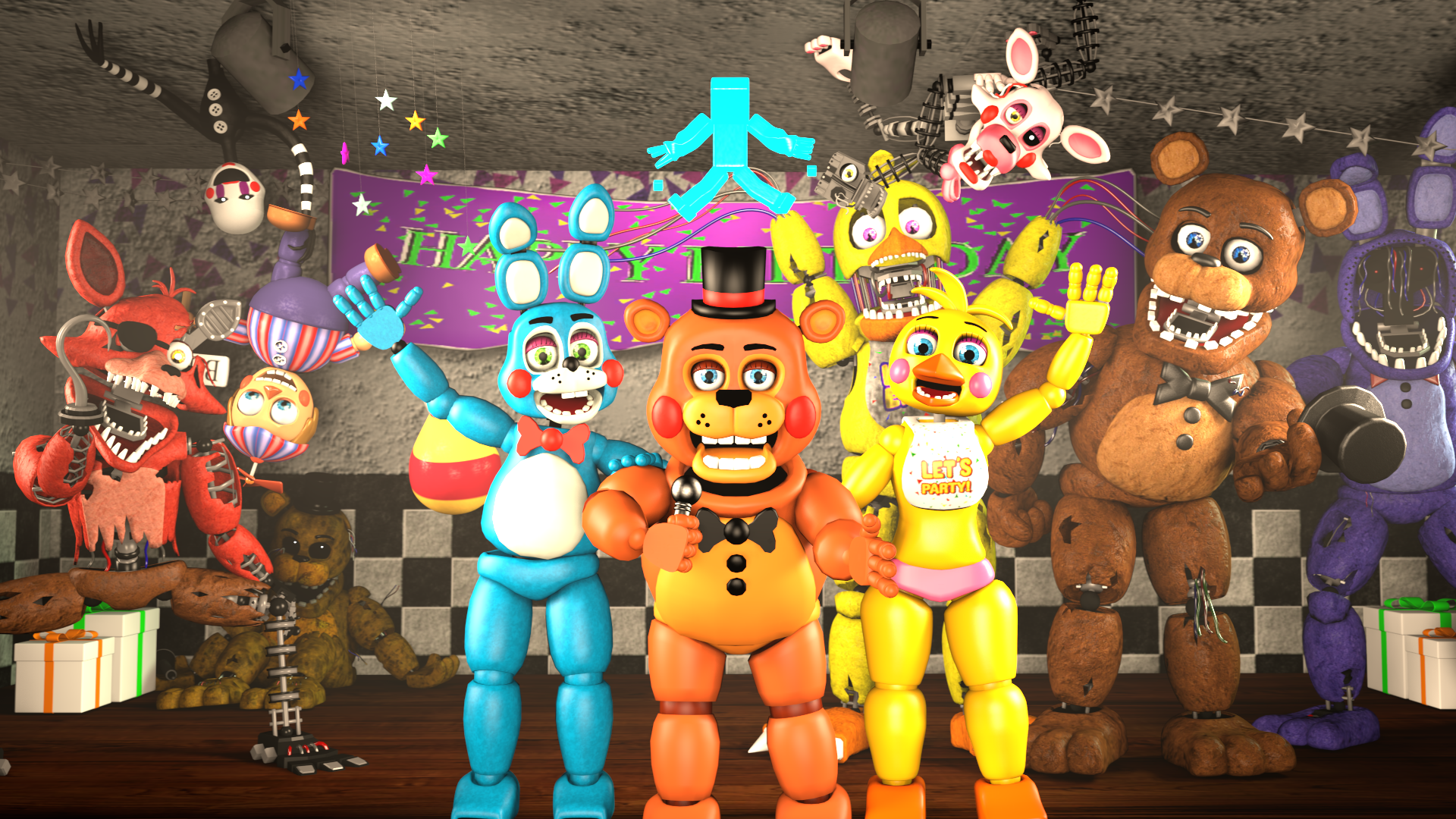 Five nights at freddy 2 mod. АНИМАТРОНИК ФНАФ 2. ФНАФ 2 все АНИМАТРОНИКИ. ФНАФ 2 той. ФНАФ 2 персонажи.