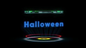 HALLOWEEN text in HUD hologram. Technology of the future screen