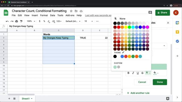 Google Sheets - Character Count & Conditional Formatting Based on Character Count смотреть онлайн