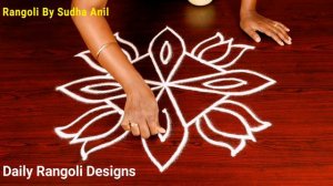 5*1 Dots Muggulu | Easy Daily Kolam | Daily Rangoli Designs | Simple Lotus Rangoli Sudha Anil