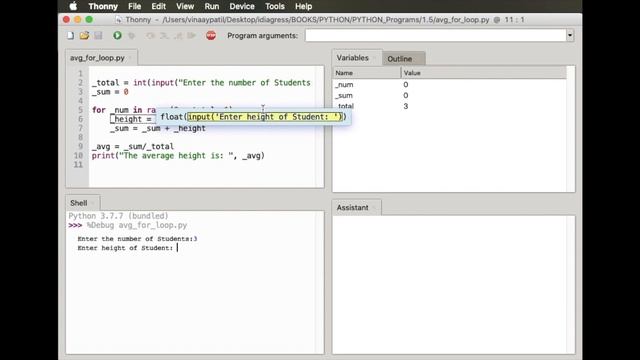 For Loop (Python) Debugging in Thonny