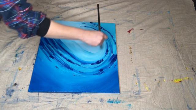 How easy you can paint waves working with blue ray colours and acrylic paints - video tutorial смотреть онлайн
