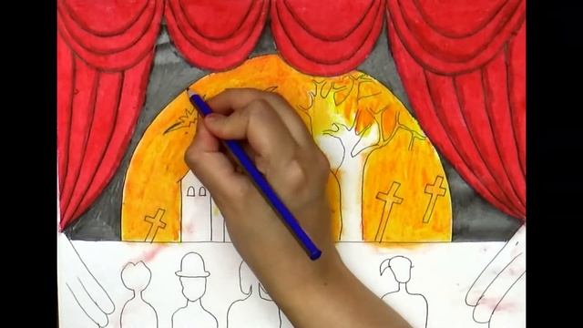 How to draw the scene of theatre easy step by step| Drawing Theatre step by step|