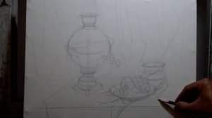 Натюрморт в холодном колорите. Линейно - конструктивное построение. Часть 2.