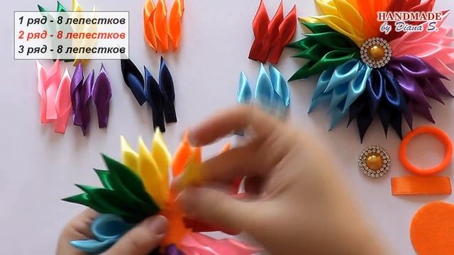 Радужные резинки для волос. Канзаши. МК. / DIY. Kanzashi. Rainbow scrunchy. смотреть онлайн