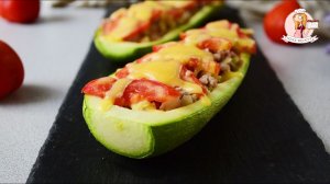 ЛОДОЧКИ из КАБАЧКОВ с ФАРШЕМ, помидорами и сыром в духовке