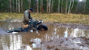 Самодельный полноприводный мотовездеход 2х2 - заплыв  в болотной чаче, чуть не утопил мотоцикл.
