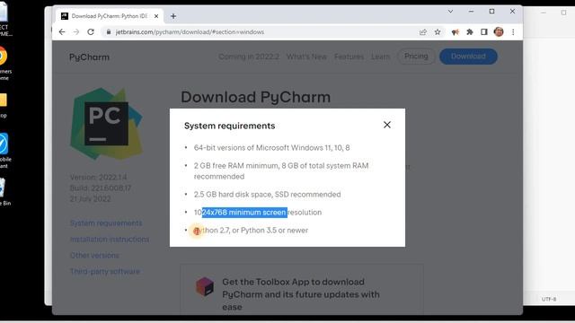 Installing Pycharm latest version 2022.1.4