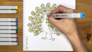 Как нарисовать павлина карандашом и скетч маркерами | Рисунок для детей, поэтапно и легко