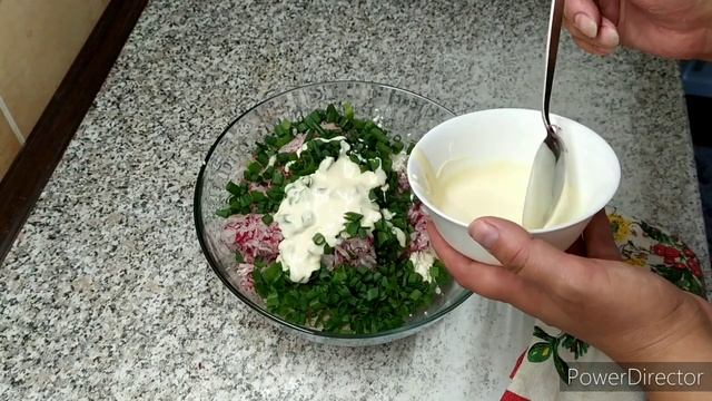 Салат с редиса. 100гр./91ккал. Лёгкий, быстрый, простой рецепт.
