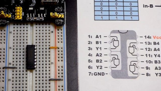 Transistor circuit 7 AND gate switches 2N2222 NPN BJT and SN74HC08N quad 2 input pos AND gates